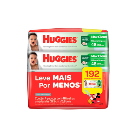 Lenços Umedecido Max Clean Huggies com 48 Unidades