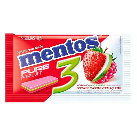 Goma de Mascar Mentos Pure Fruit Morango/Maça/Framboesa 3 Camada 8.5G