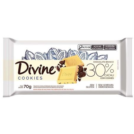 Choc. rech. barra divine mais cremoso branco c/ cookies 70g