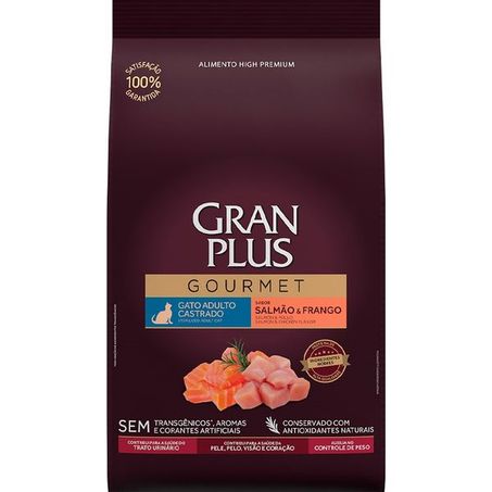 Ração GranPlus Gourmet Gatos Adultos Castrados Salmão e Frango 3 kg