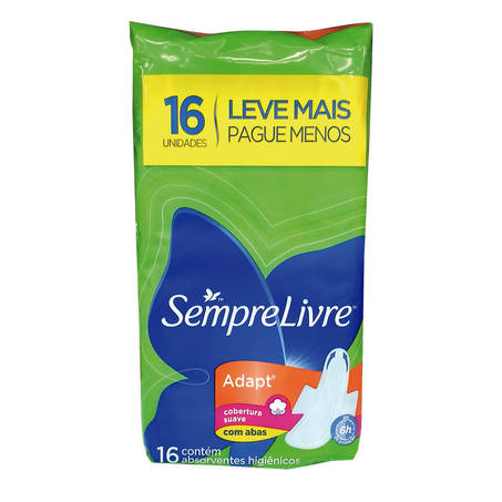 Absorvente Sempre Livre Adapt Cobertura Suave com Abas 16 Unidades