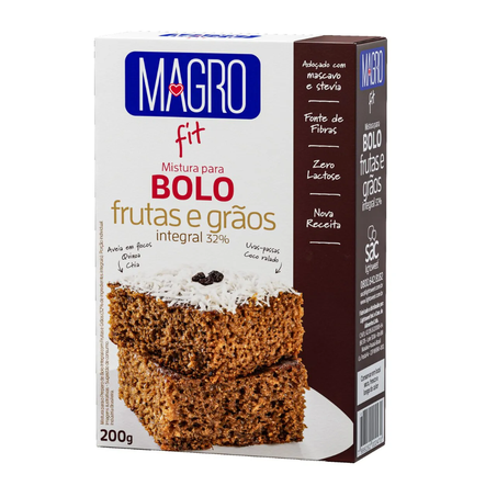 Bolo integral magro com frutas e graos 200g*