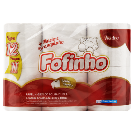 Papel Higiênico Fofinho Folha Dupla Pacote 12 Rolos Leve 12 Pague 11 30M