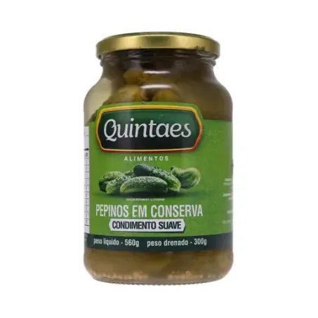 Pepinos em Conserva Quintaes Condimento Suave Pote de Vidro 300gr