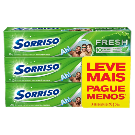 Gel Dental Sorriso 90g - Fresh - Hortelã Explosion - Com 3 Géis - Leve Mais, Pague Menos