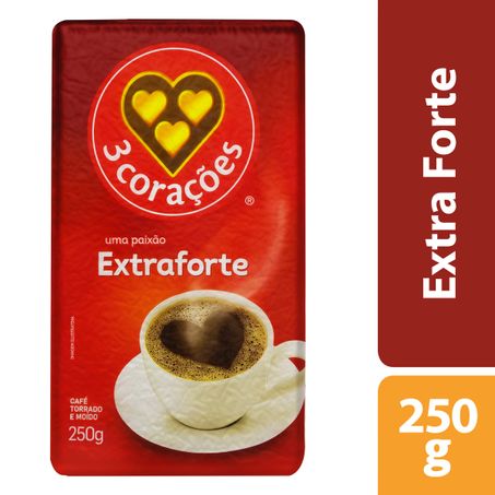 CAFÉ TORRADO E MOÍDO A VÁCUO EXTRAFORTE 3 CORAÇÕES 250G