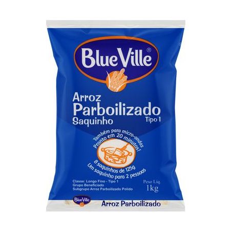 Arroz Parboilizado Tipo 1 Blue Ville Pacote 8 Unidades 1KG