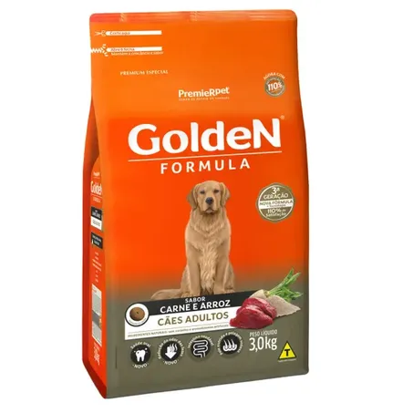 Ração Golden Fórmula Cães Adultos Carne e Arroz 3Kg