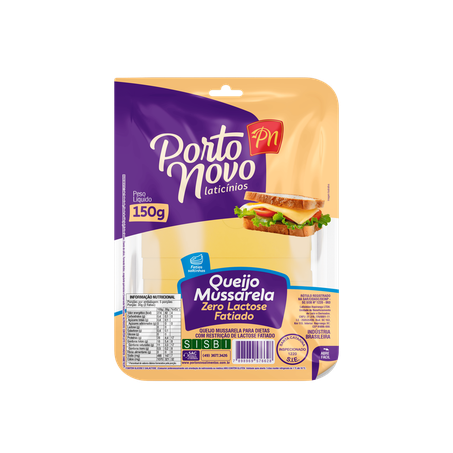 QUEIJO MUSSARELA FATIADO ZERO LACTOSE PORTO NOVO CARTELA 150G