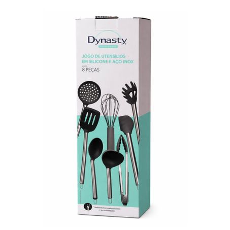 JOGO DE UTENSILIOS EM SILICONE E AÇO INOX DYNASTY 8 PEÇAS