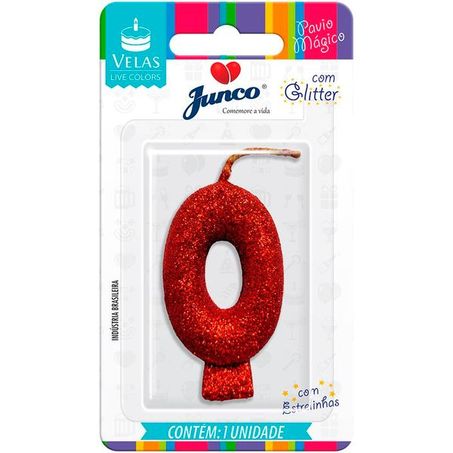 Vela Aniversario Junco Live Colors N0 Vermelho Glitter