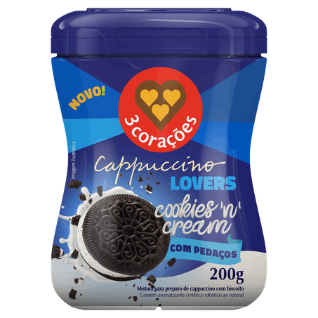 Cappuccino Solúvel 3corações Cookies 'n' Cream Pote 200gr