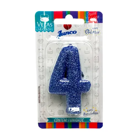 Vela Aniversario Junco Mini Glitter N4 Azul