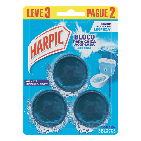 Desodorizador Sanitário Para Caixa Acoplada Harpic Acqua Marine Com 3 Blocos Leve 3 Pague 2 