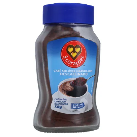 Café Solúvel Granulado 3corações Descafeinado Pote de Vidro 50gr 360-34