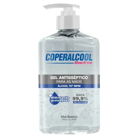 ALCOOL COPERALCOOL GEL 70 HIG MAOS CHA BRANCO 400G