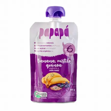 Papinha Orgânica Papapá Banana, Mirtilo e Quinoa Squeeze 100gr
