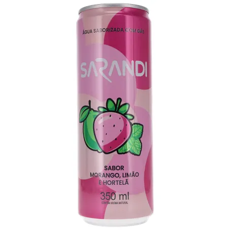 ÁGUA SABORIZADA COM GÁS SARANDI MORANGO, LIMÃO E HORTELÃ LATA 350ML
