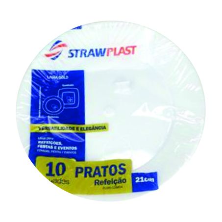 PRATO REFEIC STRAWPLAST REDONDO 21CM BRANCO PCT.10UN