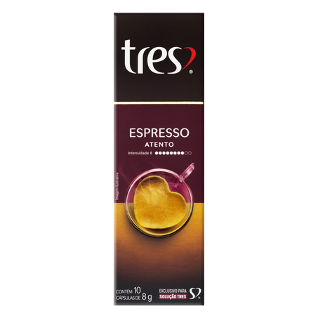 Café em Cápsula Torrado e Moído Espresso Atento Tres Caixa 80g 10 Unidades
