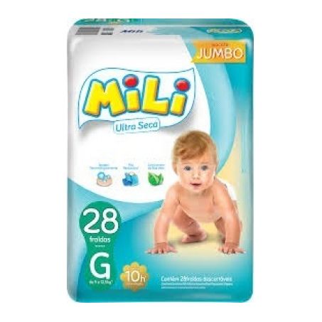 Fraldas descartáveis mili ultra seca jumbo g c/28