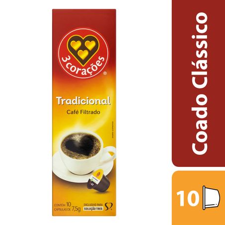 CAFÉ EM CÁPSULA TORRADO E MOÍDO FILTRADO TRADICIONAL 3 CORAÇÕES