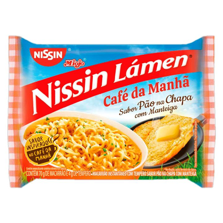 Macarrão Instantâneo Lámen com Tempero Pão na Chapa com Manteiga Nissin Miojo Café da Manhã Pacote 85g