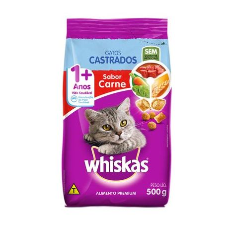 Racao gatos 1+ anos castrados carne whiskas 500g