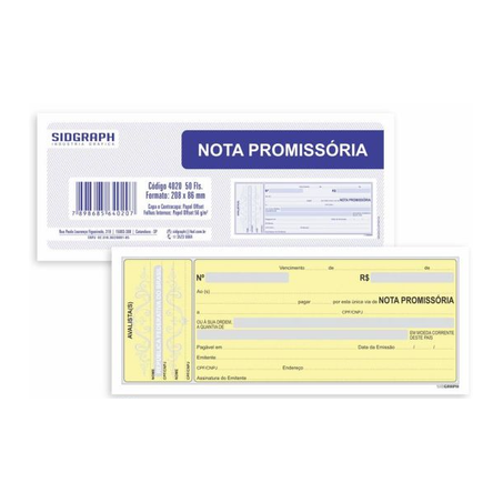 GUIA COMERCIAL NOTA PROMISSÓRIA 208 X 86MM C/50FLS SIDGRAPH