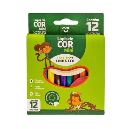 LÁPIS COR LEO&LEO 12 CORES SEXTAVADO MINI REF4225 