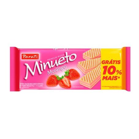 WAFER MINUETO 126,5G MORANGO GRÁTIS 10% MAIS
