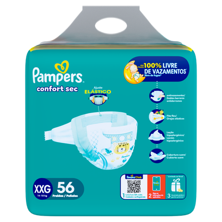 Fralda Descartável Infantil Pampers Confort Sec XXG Pacote 56 Unidades Leve Mais Pague Menos 360-2