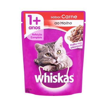 Alimento para Gatos Adultos Whiskas Carne Ao molho Sachê 85gr