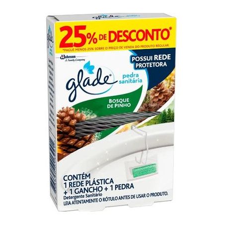 Kit Detergente Sanitário Pedra Perfumada Glade 1 Rede Plástica + 1 Gancho + 1 Pedra Bosque de Pinho Caixa 1un