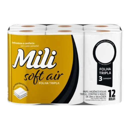PAPEL HIGIÊNICO MILI SOFT AIR FOLHA TRIPLA NEUTRO 12X20 
