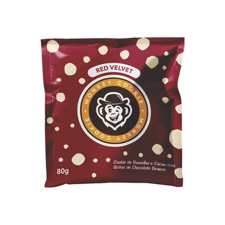 Cookies Monkey Baunilha Com Gotas De Chocolate Branco Red Velvet Pacote 80g 
 