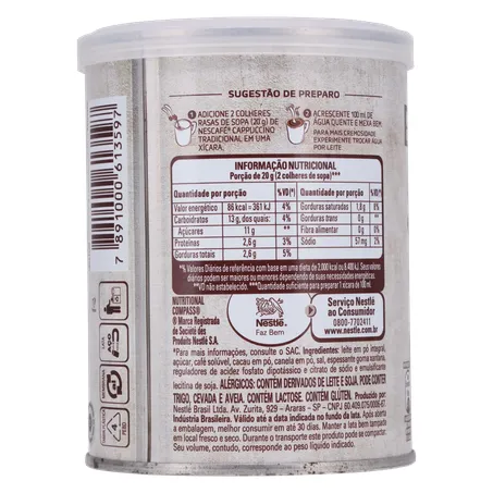 Cappuccino Solúvel Nescafé Tradicional Lata 180gr 360-24