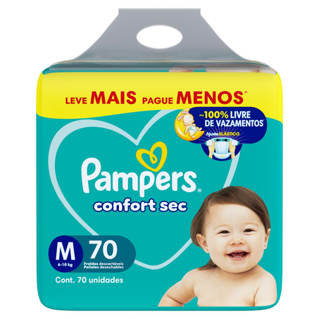 Fralda Pampers Confort Sec - Bag Tam. M - Com 70 Fraldas