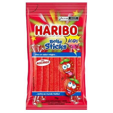 BALA STICKS HARIBO MORANGO 70G