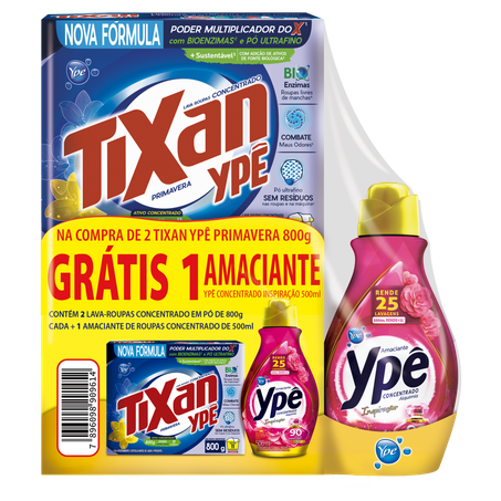 Kit 2 Lava-Roupas em Pó Primavera Tixan Ypê  Amaciante de Roupas Concentrado Inspiração Ypê Alquimia 500ml