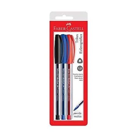 Caneta faber-castell 1.0 az/pr/verm c/3