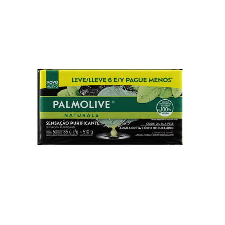 Pack Sabonete Barra Palmolive Naturals Argila Preta e Óleo de Eucalipto 510g 6 Unidades de 85g Cada Leve Mais Pague Menos