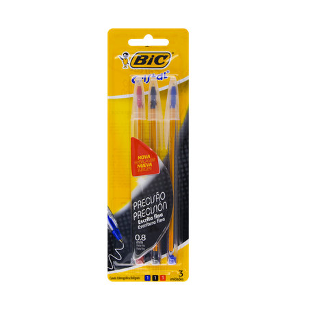 Caneta Esferográficam Ponta Fina Bic Cristal 3 Unidades 0.8M