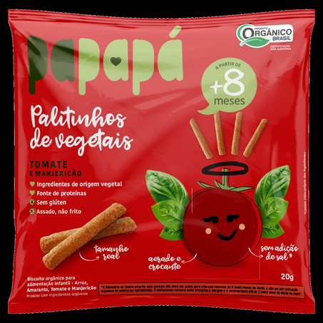Biscoito Infantil Palitinho de Vegetais Papapá Tomate e Manjericão 20G