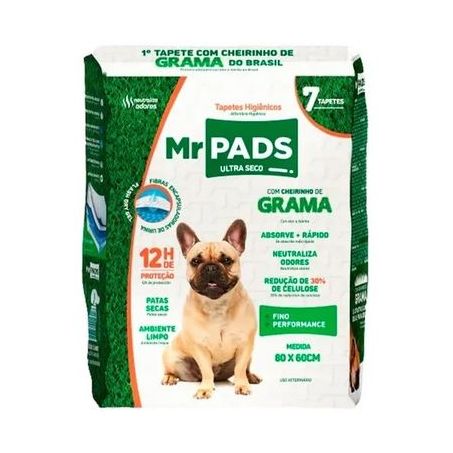 Tapete higiênico para pets mr pads cheiro de grama 80x60cm c/ 7 tapetes