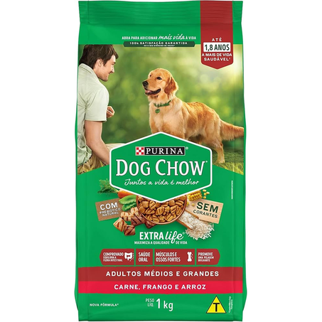 RAÇÃO DOG CHOW AD/MÉDIO&GRANDE CAR/FRG/ARZ 1KG