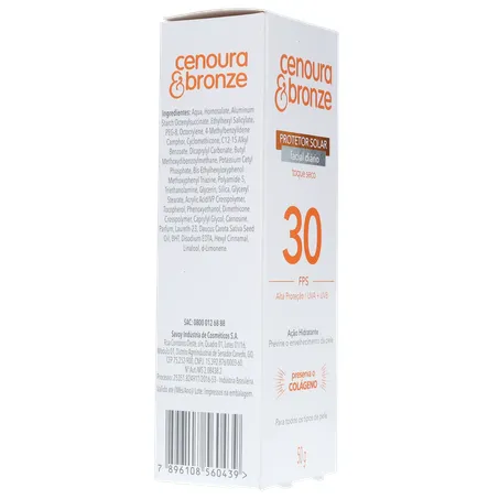 Protetor solar facial cenoura & bronze toque seco ação hidrtante fps30 50g 360-30