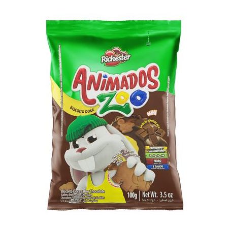 BISC RECH ANIMADOS ZOO 100G DOCE CHOCOLATE