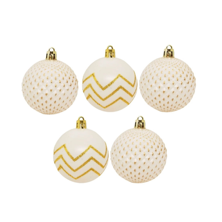 ENFEITE NATAL YANGZI BOLA 6CM C/5 BRANCA/DOURADA REF. 25120