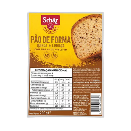 Pão Schar Quinoa Linhaça Sem Glúten Sem Lactose 200g 
 
